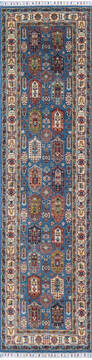 Chobi Blue Runner Hand Knotted 2'7" X 9'10"  Area Rug 700-145586