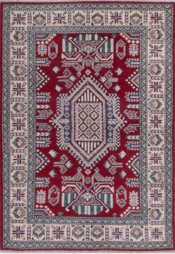 Afghan Kazak Red Rectangle 4x6 ft Wool Carpet 145601