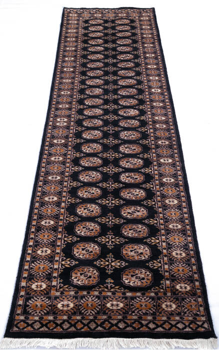 Bokhara Black Runner Hand Knotted 27 X 99 Area Rug 700-145688 Image 1