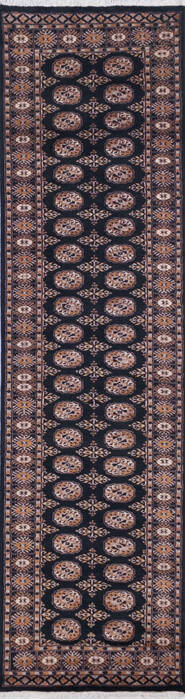Bokhara Black Runner Hand Knotted 27 X 99 Area Rug 700-145688 Image 0