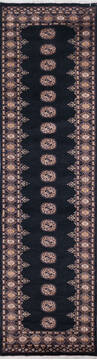 Pakistani Bokhara Black Runner 10 to 12 ft Wool Carpet 145690