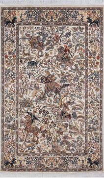 Pakistani Pak-Persian White Rectangle 5x7 ft Wool Carpet 145696