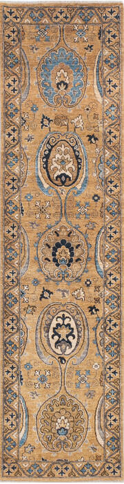 Chobi Yellow Runner Hand Knotted 26 X 97 Area Rug 700-145705 Image 0