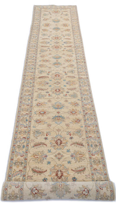 Chobi Beige Runner Hand Knotted 26 X 145 Area Rug 700-145708 Image 1