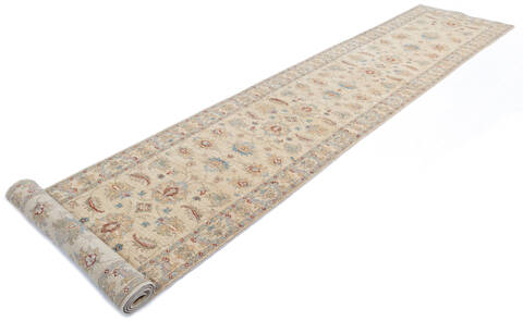 Chobi Beige Runner Hand Knotted 26 X 145 Area Rug 700-145708 Image 2