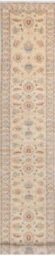 Afghan Chobi Beige Runner 13 to 15 ft Wool Carpet 145708