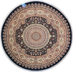 Pak-Persian Black Round Hand Knotted 9'2" X 9'2"  Area Rug 700-145709