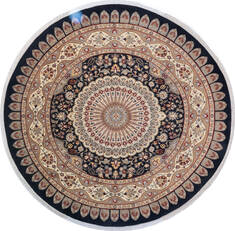 Pak-Persian Black Round Hand Knotted 9'2" X 9'2"  Area Rug 700-145709