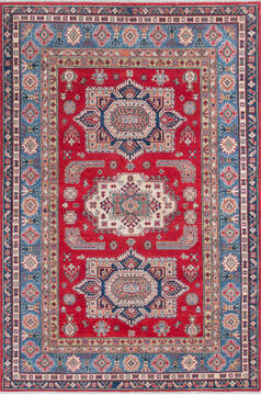 Afghan Kazak Red Rectangle 5x8 ft Wool Carpet 145712