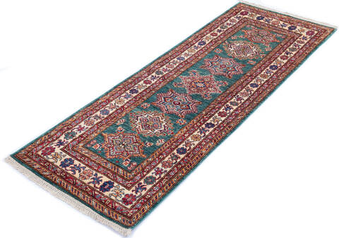 Kazak Green Runner Hand Knotted 27 X 73 Area Rug 700-145719 Image 1