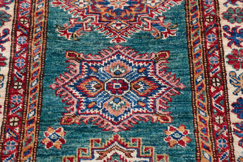 Kazak Green Runner Hand Knotted 27 X 73 Area Rug 700-145719 Image 2