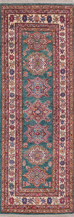 Kazak Green Runner Hand Knotted 27 X 73 Area Rug 700-145719 Image 0