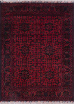 Afghan Khan Mohammadi Red Rectangle 5x7 ft Wool Carpet 145722