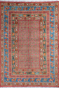 Chobi Red Hand Knotted 6'8" X 9'6"  Area Rug 700-145733