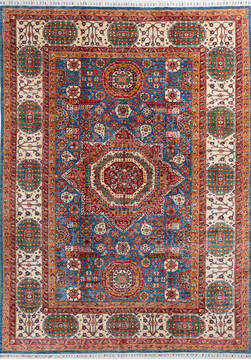 Afghan Kazak Blue Rectangle 7x10 ft Wool Carpet 145735
