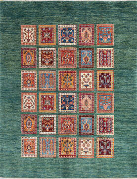 Chobi Green Hand Knotted 4'10" X 6'2"  Area Rug 700-145736