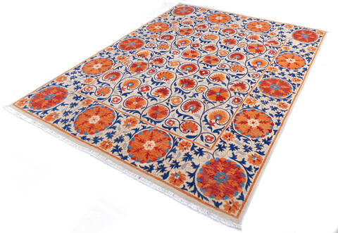 Chobi Beige Hand Knotted 82 X 106 Area Rug 700-145745 Image 2
