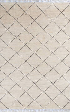 Pakistani Moroccan White Rectangle 5x8 ft Wool Carpet 145758