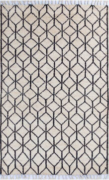 Pakistani Moroccan White Rectangle 4x6 ft Wool Carpet 145761
