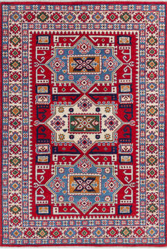Afghan Kazak Red Rectangle 4x6 ft Wool Carpet 145785