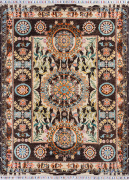 Afghan Chobi Black Rectangle 5x7 ft Wool Carpet 145799