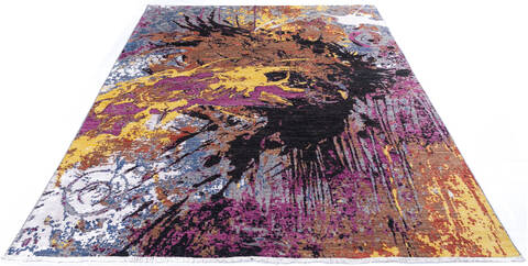 Modern Multicolor Hand Knotted 81 X 103 Area Rug 700-145801 Image 1