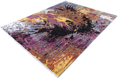 Modern Multicolor Hand Knotted 81 X 103 Area Rug 700-145801 Image 2