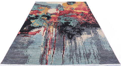 Modern Multicolor Hand Knotted 78 X 106 Area Rug 700-145802 Image 1