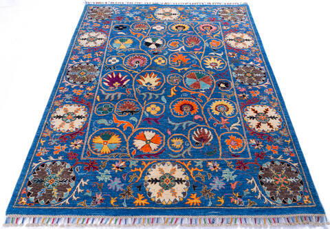 Chobi Blue Hand Knotted 51 X 66 Area Rug 700-145806 Image 1