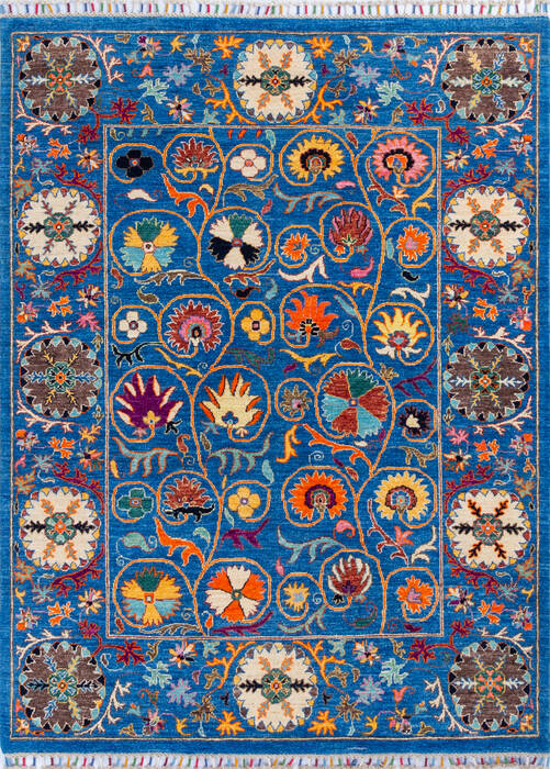 Chobi Blue Hand Knotted 51 X 66 Area Rug 700-145806 Image 0