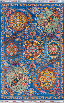 Afghan Chobi Blue Rectangle 4x6 ft Wool Carpet 145808