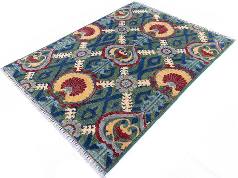 Chobi Green Hand Knotted 50 X 66 Area Rug 700-145809 Image 2