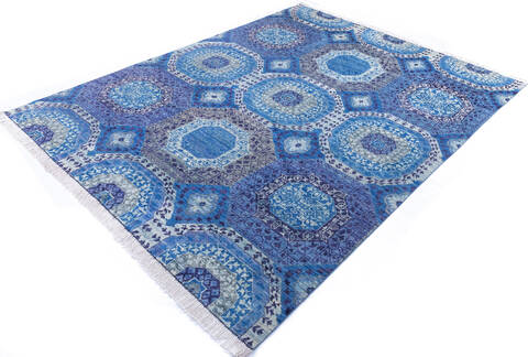Chobi Blue Hand Knotted 80 X 100 Area Rug 700-145815 Image 2