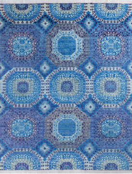 Afghan Chobi Blue Rectangle 8x10 ft Wool Carpet 145815