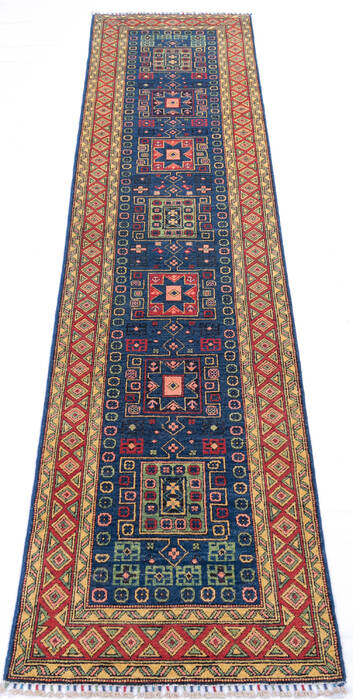Kazak Blue Runner Hand Knotted 27 X 120 Area Rug 700-145887 Image 1