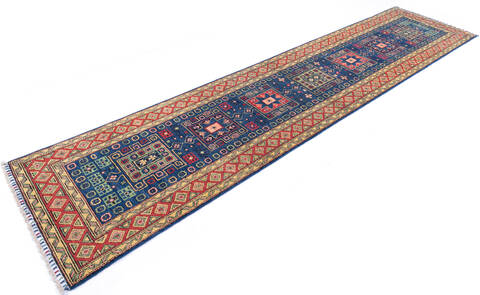Kazak Blue Runner Hand Knotted 27 X 120 Area Rug 700-145887 Image 2