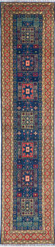 Kazak Blue Runner Hand Knotted 2'7" X 12'0"  Area Rug 700-145887