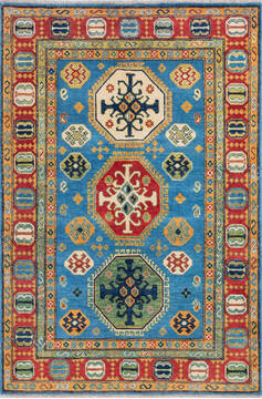 Afghan Kazak Blue Rectangle 4x6 ft Wool Carpet 145888