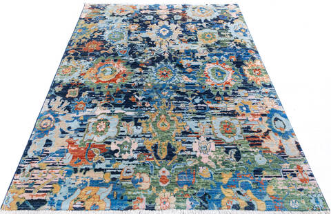 Modern Blue Hand Knotted 51 X 67 Area Rug 700-145895 Image 1