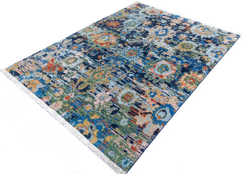 Modern Blue Hand Knotted 51 X 67 Area Rug 700-145895 Image 2