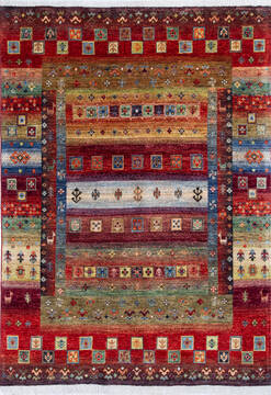 Afghan Chobi Red Rectangle 5x8 ft Wool Carpet 145896