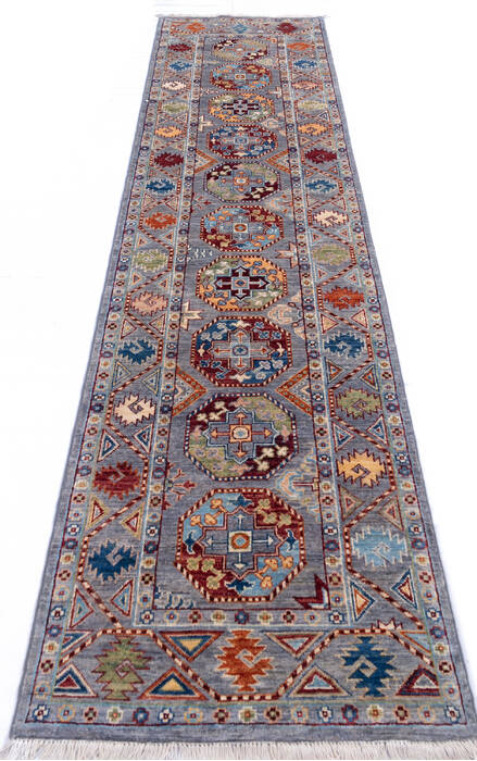 Chobi Grey Runner Hand Knotted 27 X 100 Area Rug 700-145897 Image 1