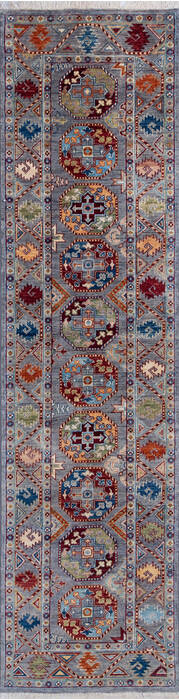 Chobi Grey Runner Hand Knotted 27 X 100 Area Rug 700-145897 Image 0