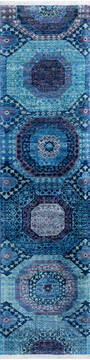 Chobi Blue Runner Hand Knotted 2'7" X 9'10"  Area Rug 700-145898
