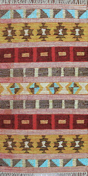 Indian Geometric Multicolor Rectangle 2x4 ft Cotton and Jute Carpet 145922