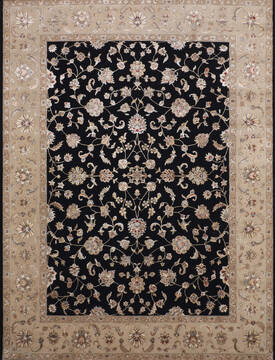 Indian Jaipur Black Rectangle 9x12 ft Wool and Raised Silk Carpet 145949