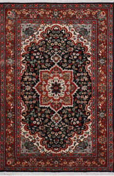 Indian Kashan Black Rectangle 4x6 ft Wool Carpet 145954
