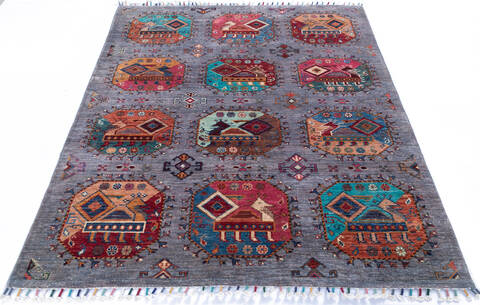 Chobi Grey Hand Knotted 53 X 61 Area Rug 700-145961 Image 1