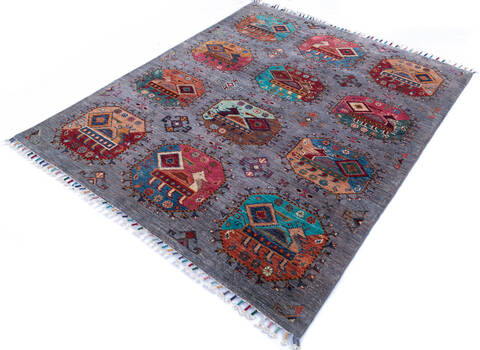 Chobi Grey Hand Knotted 53 X 61 Area Rug 700-145961 Image 2