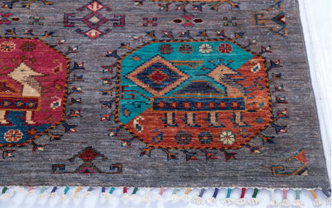 Chobi Grey Hand Knotted 53 X 61 Area Rug 700-145961 Image 4